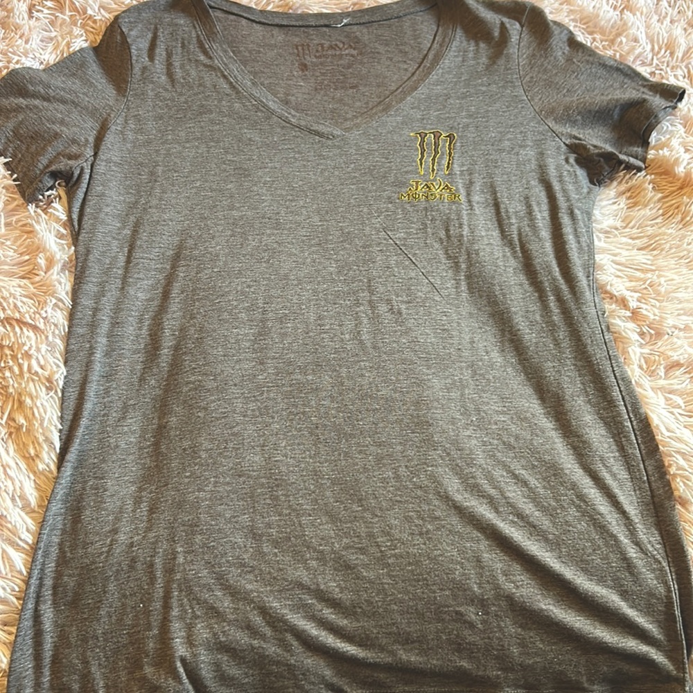 Java Monster T-Shirt women’s 2XL Brown Energy V-Neck, Fits like a large not used